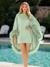 Satin A-Line Crew Neck Formal Tent/ Trapeze Dresses with Feathers