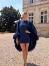 Satin A-Line Crew Neck Formal Tent/ Trapeze Dresses with Feathers