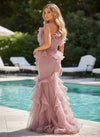 Tulle Mermaid One Shoulder Formal Dresses with Ruffles