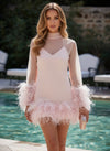 Tulle Sheath High Neck Formal Dresses with Feathers