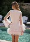 Tulle Sheath High Neck Formal Dresses with Feathers