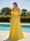 Satin A-Line Strapless Formal Dresses with Side Slit