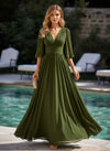 Chiffon A-Line V Neck Delicate Pleated Formal Dresses