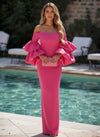 Satin Bodycon Off the Shoulder Tiered Formal Dresses