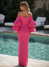Satin Bodycon Off the Shoulder Tiered Formal Dresses