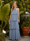 Chiffon A-Line Halter Tiered Formal Dresses