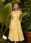 Satin A-Line Off the Shoulder Formal Dresses with 3D Flowers