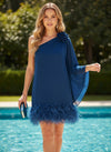 Chiffon A-Line One Shoulder Formal Dresses with Feathers
