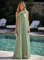Chiffon A-Line One Shoulder Delicate Pleated Formal Dresses
