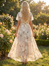 Chiffon A-Line V Neck Floral Print Formal Dresses