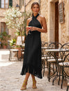 Satin Sheath Halter Cocktail Dresses with Tassels