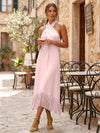 Satin Sheath Halter Cocktail Dresses with Tassels