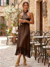 Satin Sheath Halter Cocktail Dresses with Tassels
