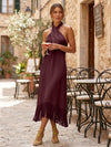 Satin Sheath Halter Cocktail Dresses with Tassels