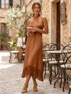 Satin Sheath Halter Cocktail Dresses with Tassels