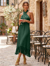 Satin Sheath Halter Cocktail Dresses with Tassels