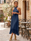 Satin Sheath Halter Cocktail Dresses with Tassels