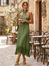 Satin Sheath Halter Cocktail Dresses with Tassels