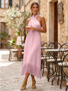 Satin Sheath Halter Cocktail Dresses with Tassels
