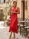 Satin Sheath Halter Cocktail Dresses with Tassels