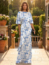 Satin Sheath Boat Neck  Floral Print Mother of the Bride Dresses