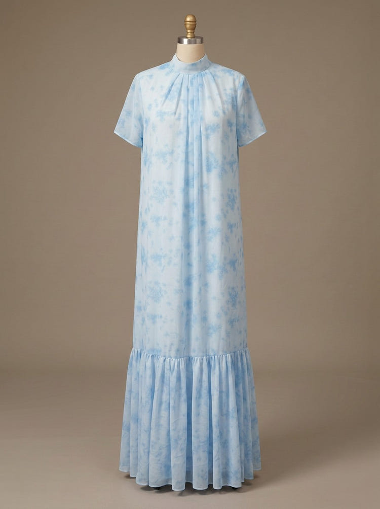 Chiffon A-Line High Neck Floral Print Formal Tent/ Trapeze Dresses