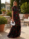 Chiffon A-Line High Neck Floral Print Formal Tent/ Trapeze Dresses