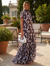 Chiffon A-Line High Neck Floral Print Formal Tent/ Trapeze Dresses