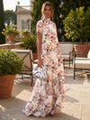 Chiffon A-Line High Neck Floral Print Formal Tent/ Trapeze Dresses
