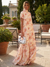 Chiffon A-Line High Neck Floral Print Formal Tent/ Trapeze Dresses