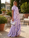Chiffon A-Line High Neck Floral Print Formal Tent/ Trapeze Dresses