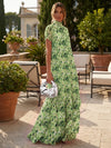 Chiffon A-Line High Neck Floral Print Formal Tent/ Trapeze Dresses