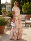 Chiffon A-Line High Neck Floral Print Formal Tent/ Trapeze Dresses