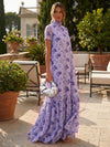 Chiffon A-Line High Neck Floral Print Formal Tent/ Trapeze Dresses
