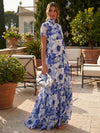 Chiffon A-Line High Neck Floral Print Formal Tent/ Trapeze Dresses