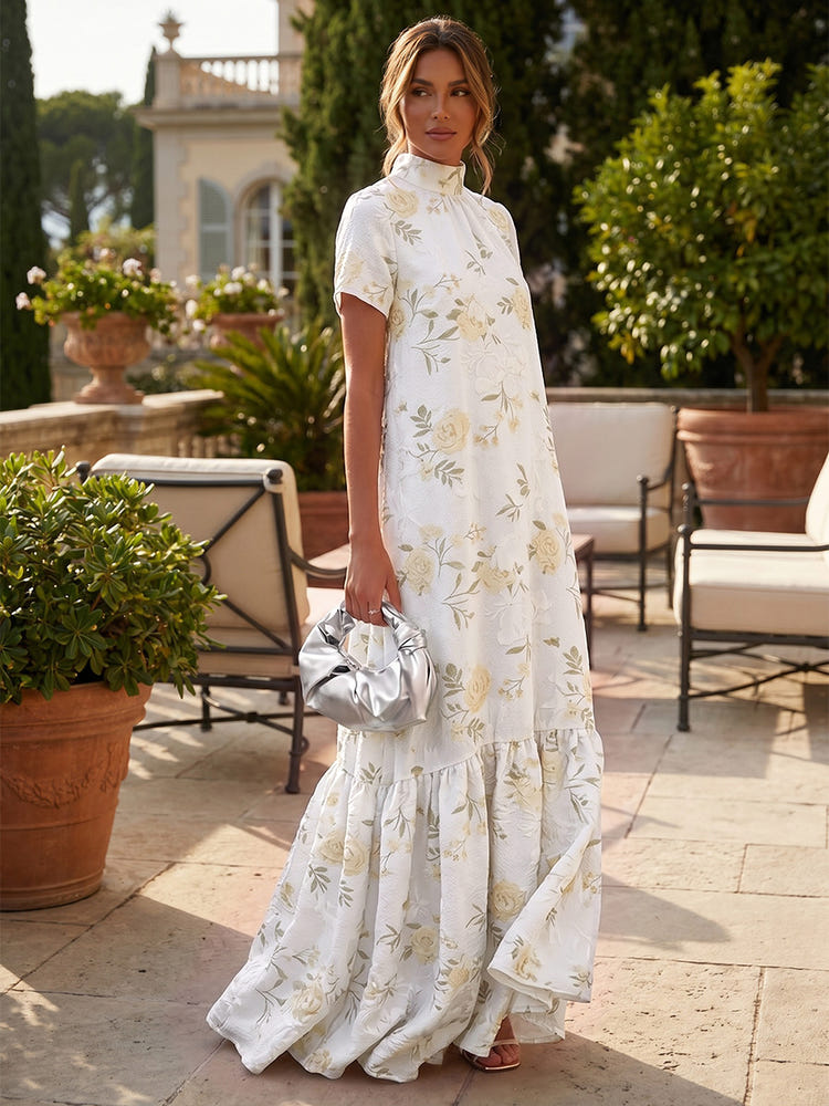 Chiffon A-Line High Neck Floral Print Formal Tent/ Trapeze Dresses