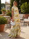 Chiffon A-Line High Neck Floral Print Formal Tent/ Trapeze Dresses