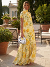 Chiffon A-Line High Neck Floral Print Formal Tent/ Trapeze Dresses