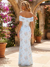 Chiffon Mermaid Off the Shoulder Floral Print Formal Dresses