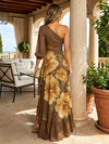 Chiffon High Low One Shoulder Floral Print Formal Dresses