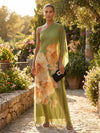Chiffon A-Line One Shoulder Floral Print Formal Dresses