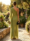 Chiffon A-Line One Shoulder Floral Print Formal Dresses