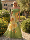 Chiffon A-Line Off the Shoulder Floral Print Formal Dresses