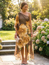 Chiffon High Low One Shoulder Floral Print Formal Dresses
