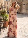 Chiffon A-Line V Neck Floral Print Formal Dresses