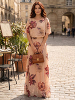 Chiffon A-Line Crew Neck Floral Print Formal Dresses