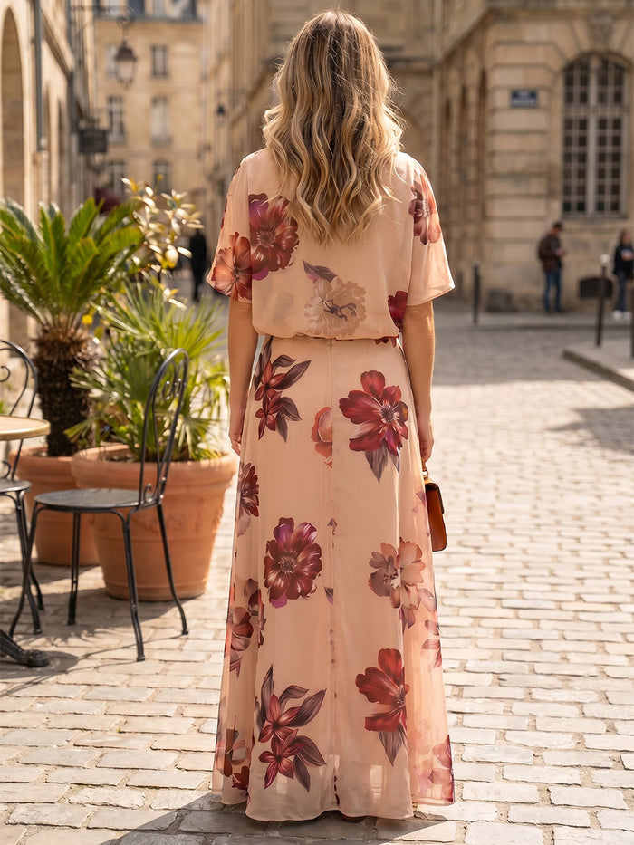 Chiffon A-Line Crew Neck Floral Print Formal Dresses