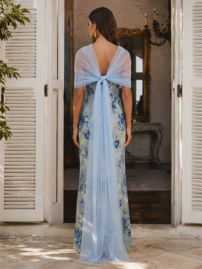 Tulle Sheath Sweetheart Formal Dresses with Floral Embroidery