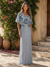 Sequin Sheath V Neck Formal Dresses with Floral Embroidery