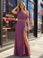 A-Line One Shoulder Formal Dresses with Side Slit